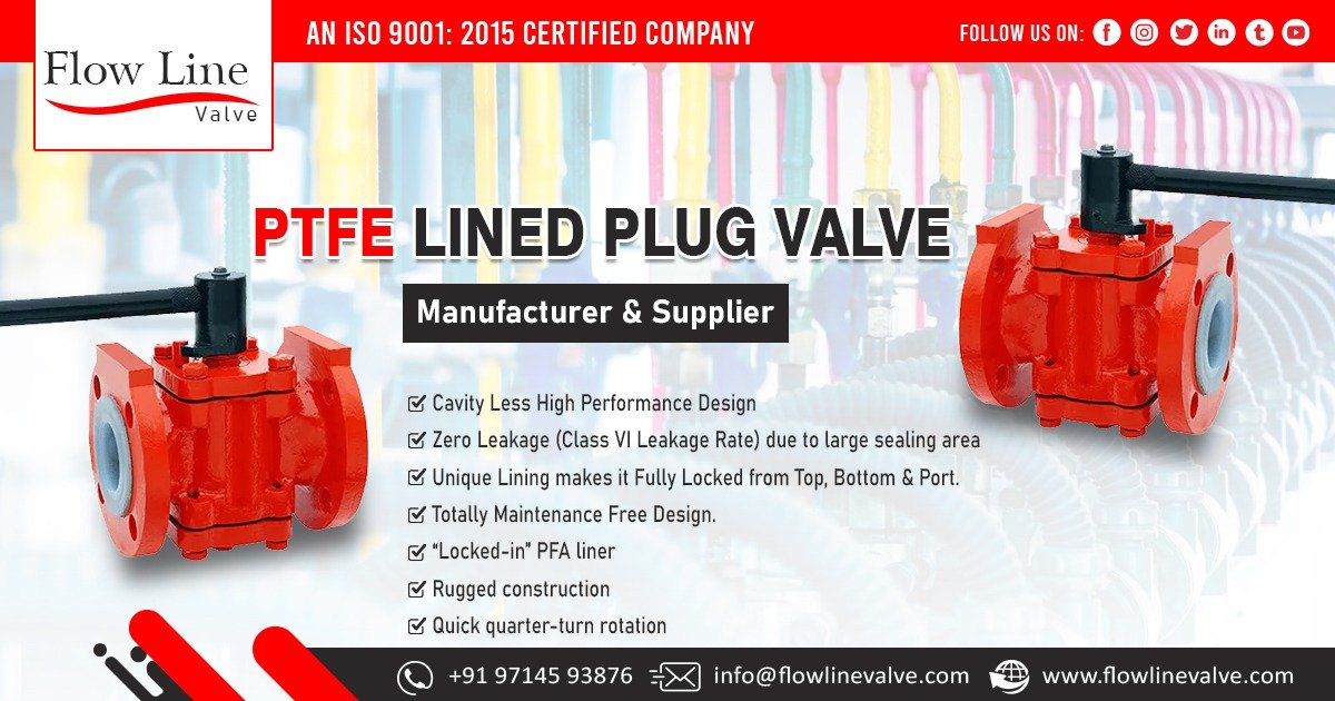 Supplier of PTFE Lined Plug Valves in India