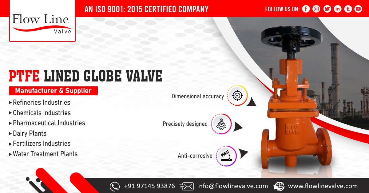 Manufacturer of PTFE Lined Globe Valve in India