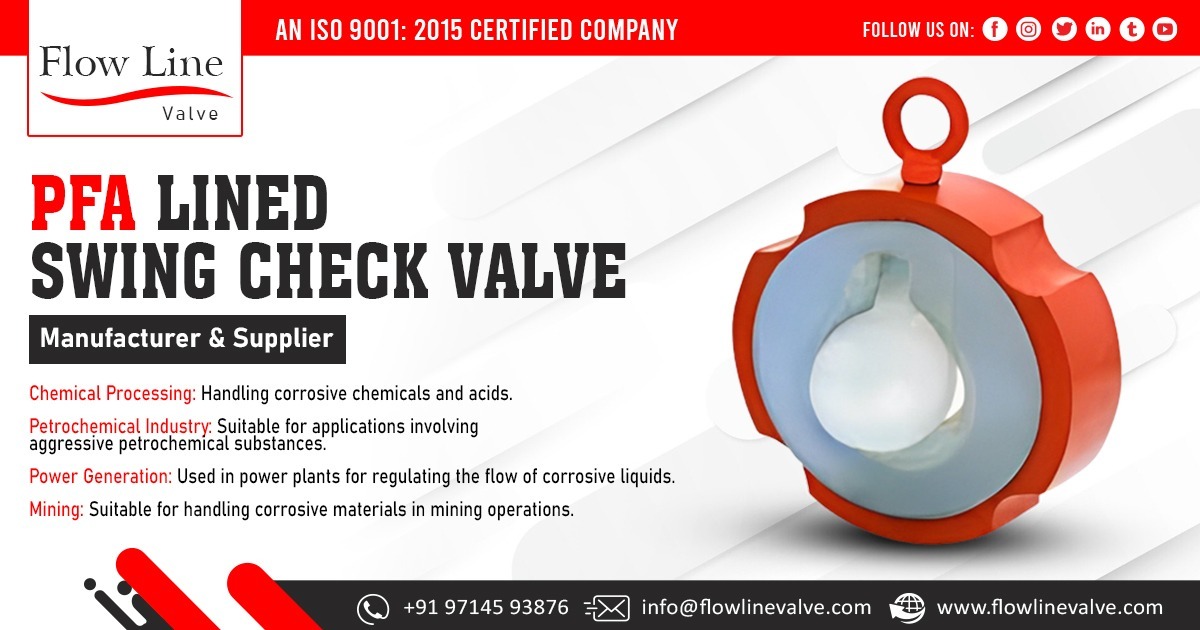 Supplier of PFA Lined Swing Check Valve in Rajasthan